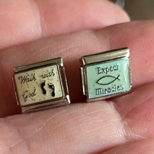 2 Glittery Religious Walk With God and Expect Miracles Ichthys Italian Charms
